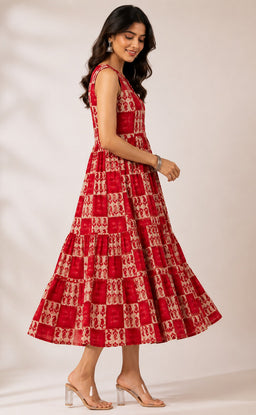Maroon Cotton All-Over Mango Printed Flare Kurti