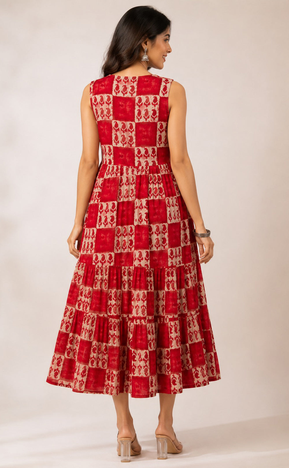 Maroon Cotton All-Over Mango Printed Flare Kurti