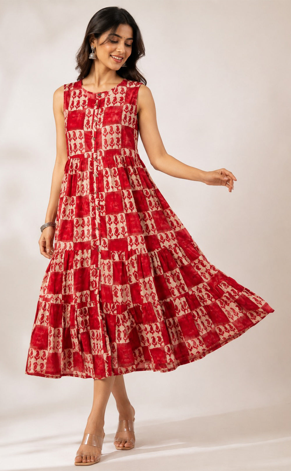 Maroon Cotton All-Over Mango Printed Flare Kurti