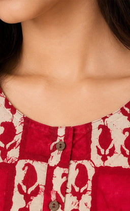 Maroon Cotton All-Over Mango Printed Flare Kurti