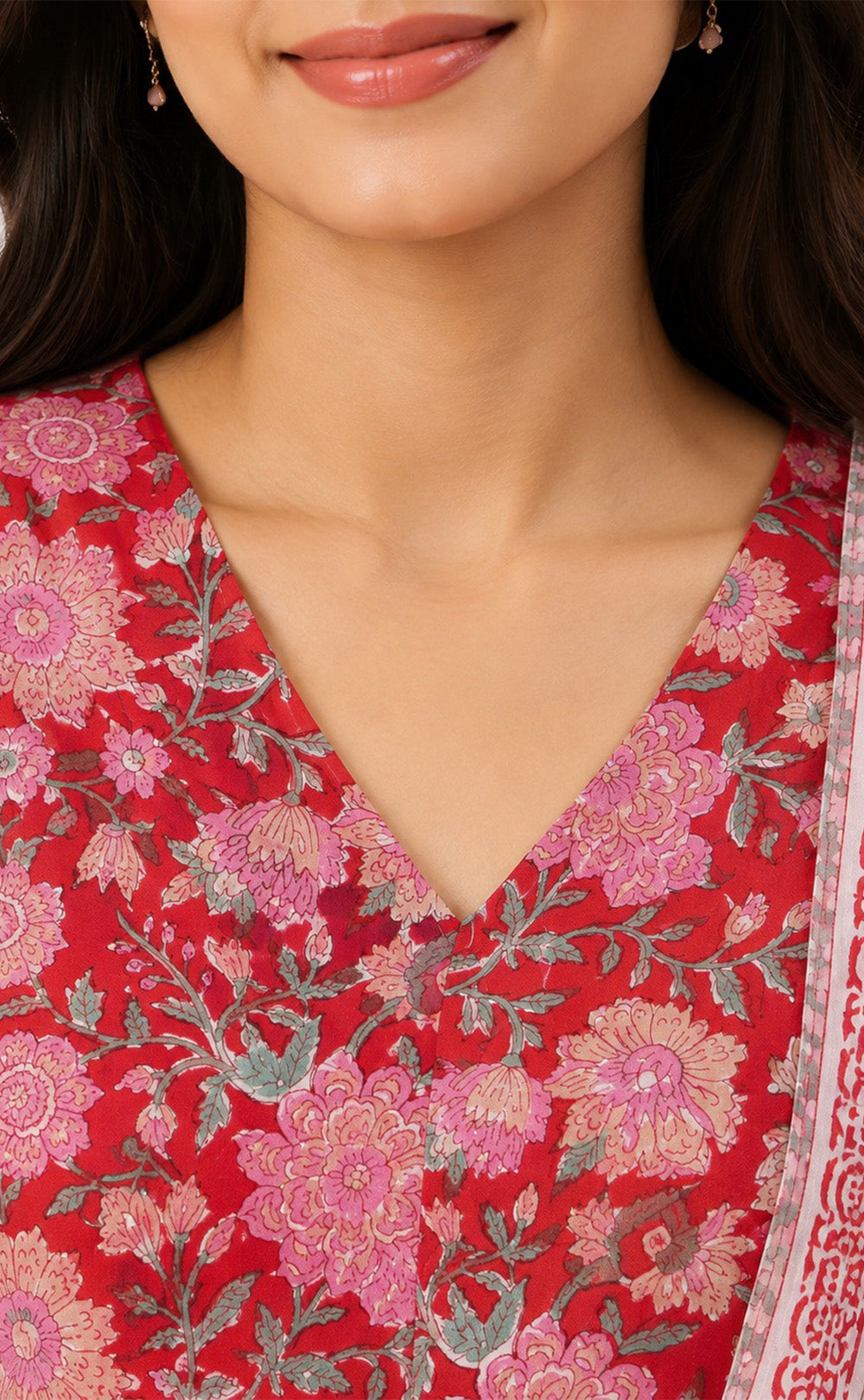 Maroon Cotton All-Over Floral Printed Kurti Set