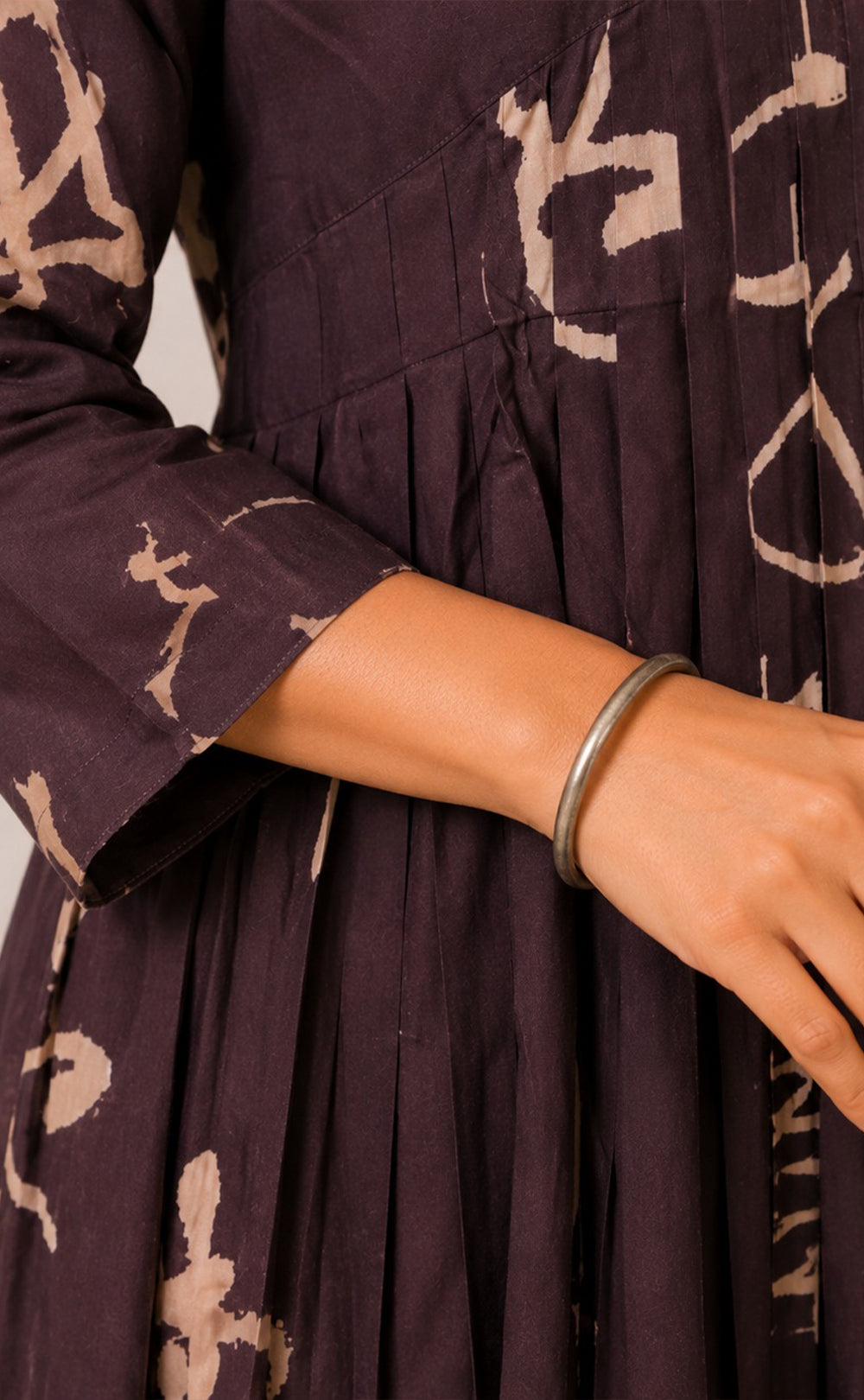 Dark Coffee Brown Rayon All-Over Printed Flare Kurti