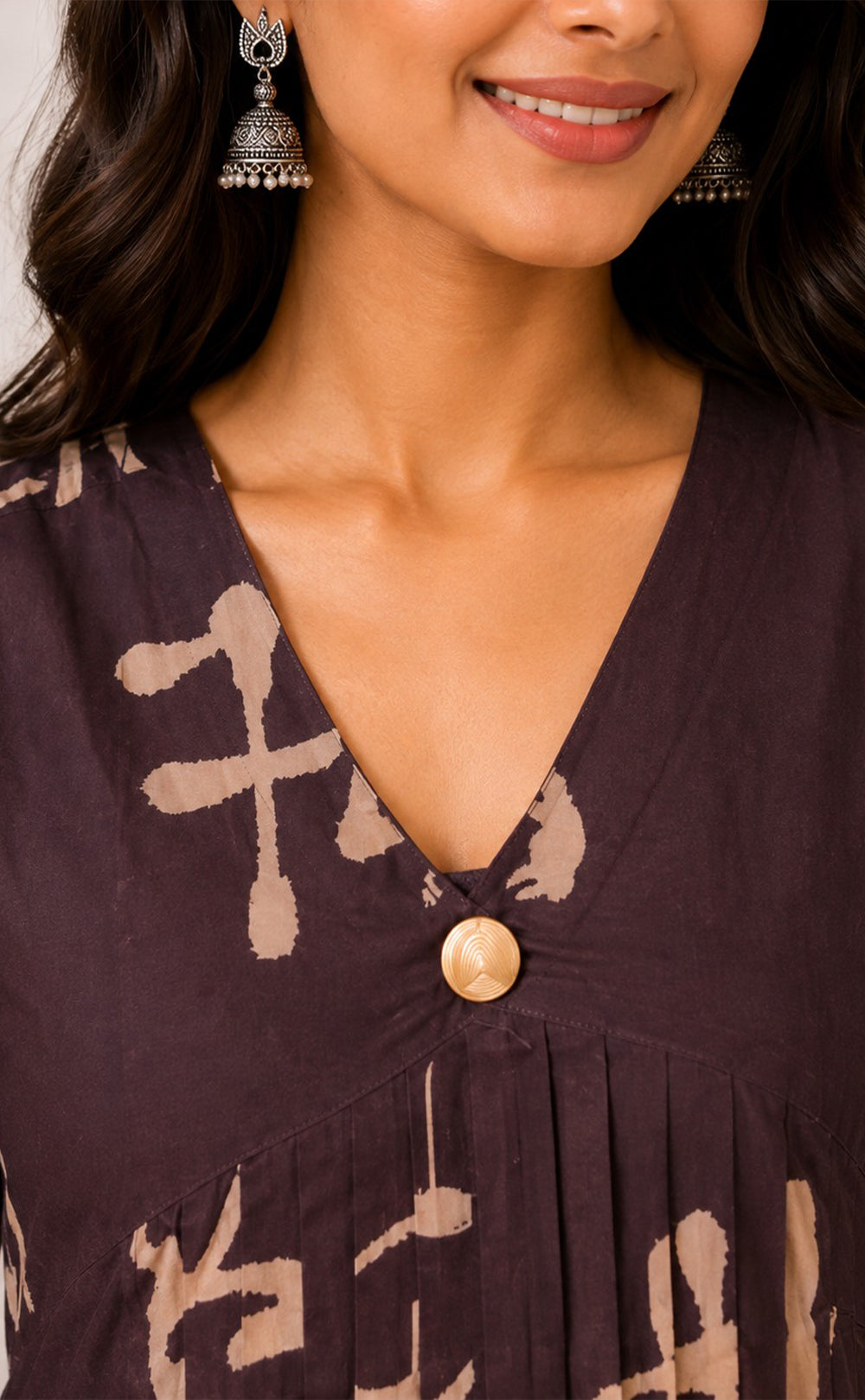 Dark Coffee Brown Rayon All-Over Printed Flare Kurti