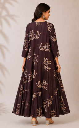 Dark Coffee Brown Rayon All-Over Printed Flare Kurti