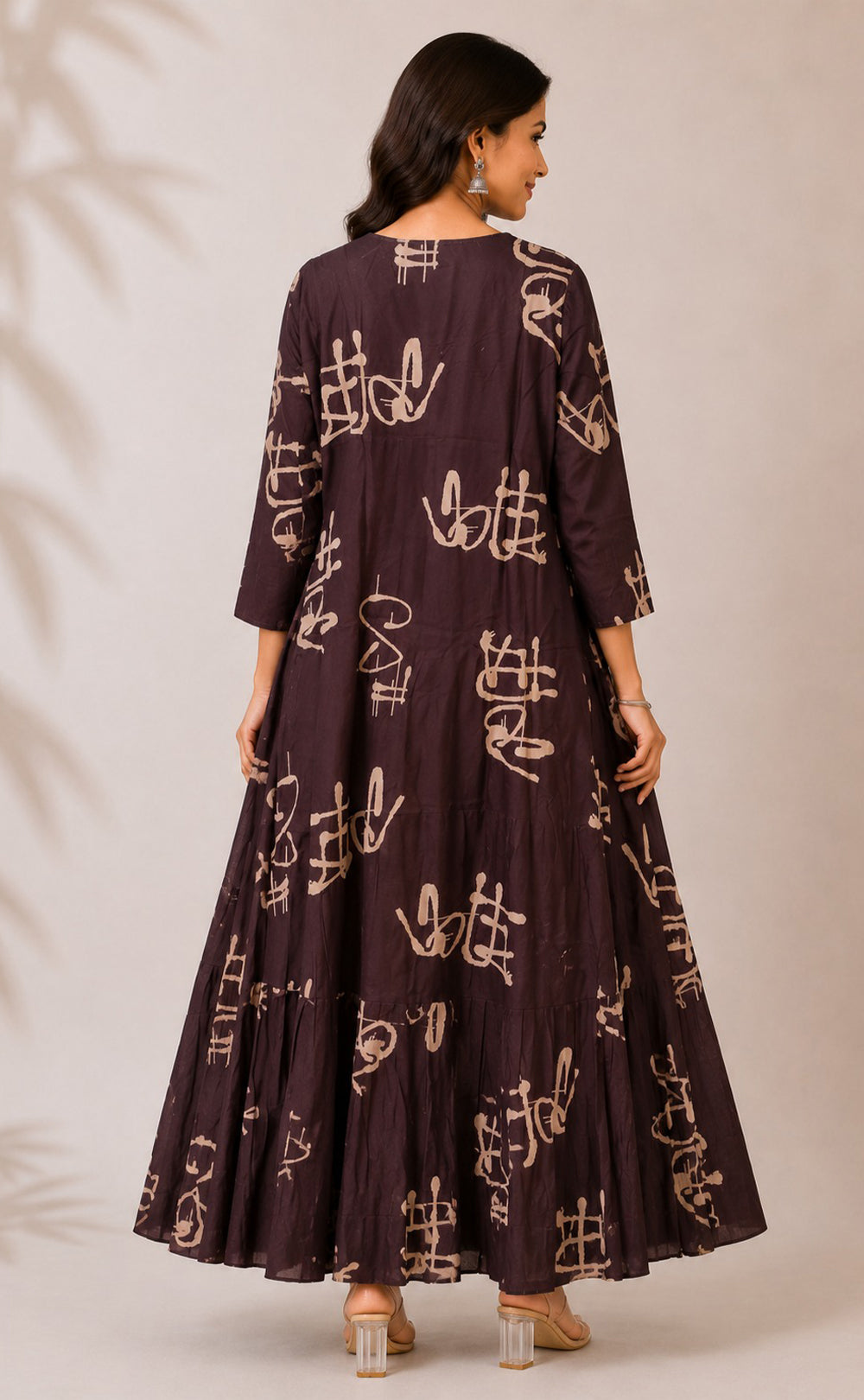 Dark Coffee Brown Rayon All-Over Printed Flare Kurti