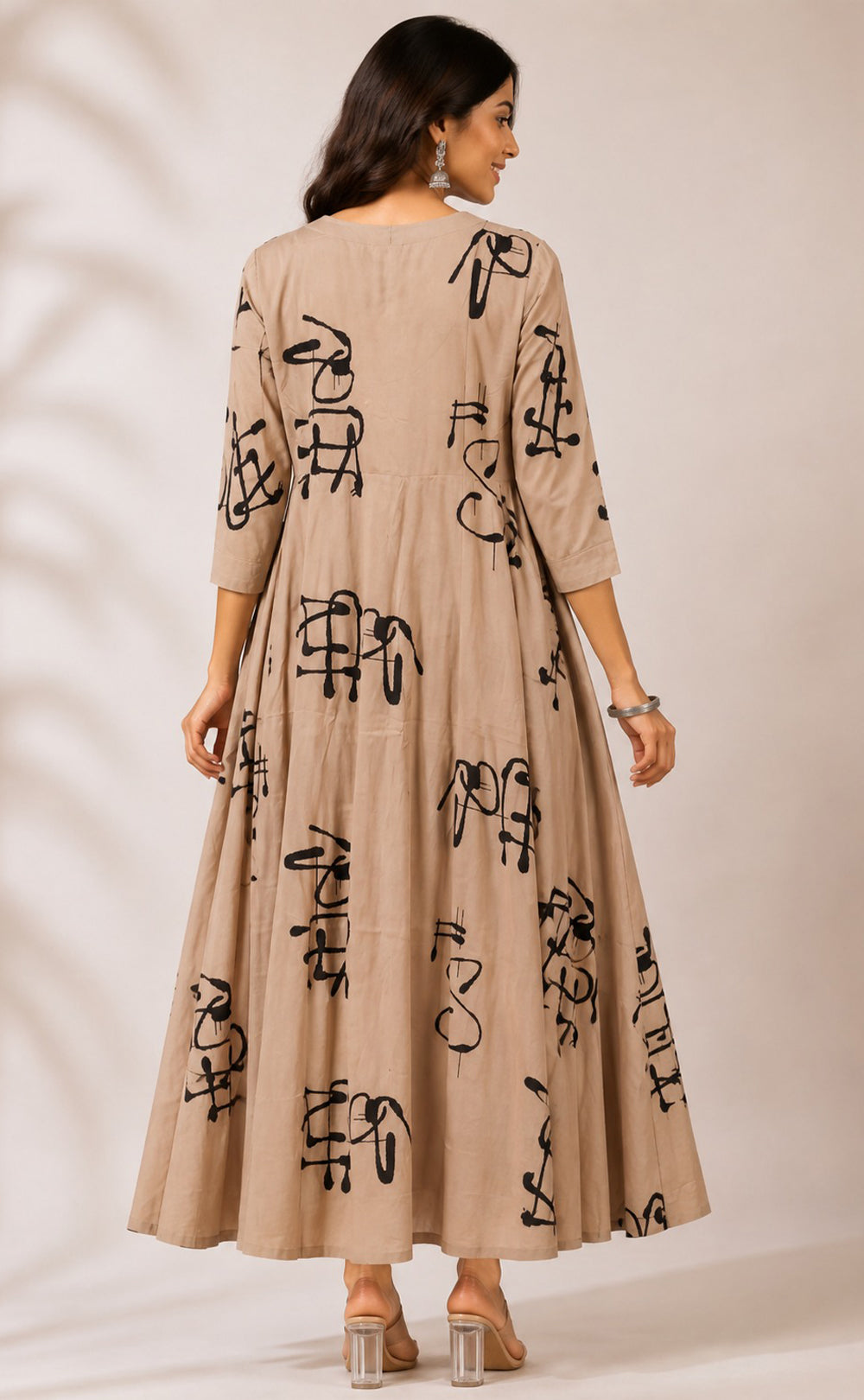 Cream Rayon All-Over Printed Flare Kurti