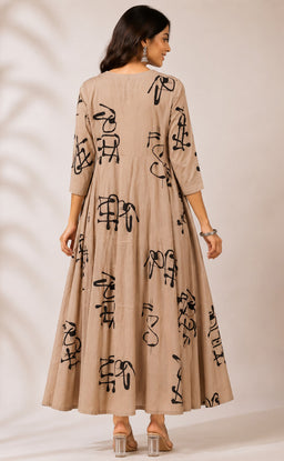 Cream Rayon All-Over Printed Flare Kurti
