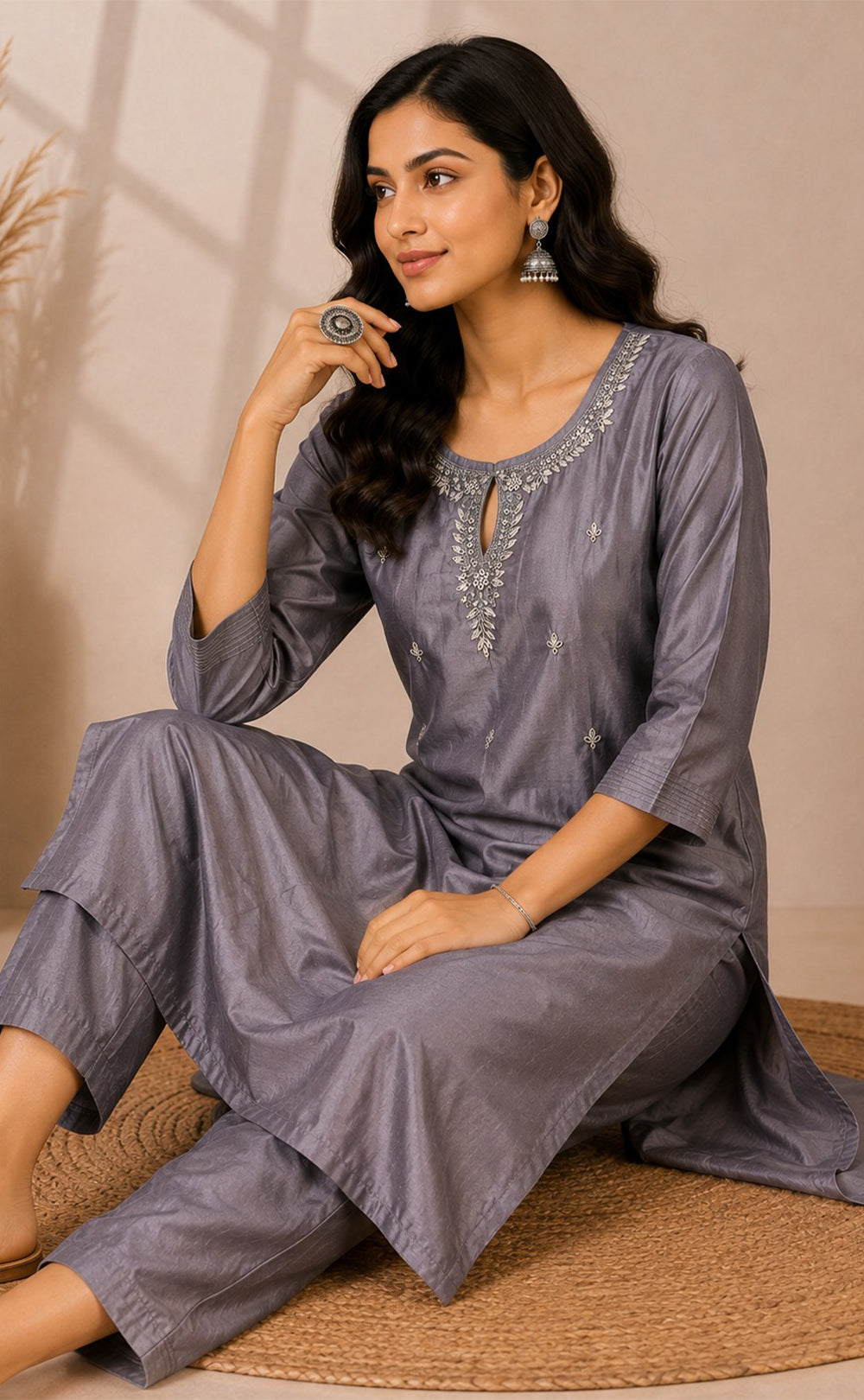 Grey Rangoli Sequence Work Co-ord Set