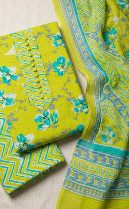 Lemon Yellow Cotton All-Over Floral Printed Un-Stitched Dress Material
