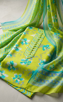 Lemon Yellow Cotton All-Over Floral Printed Un-Stitched Dress Material