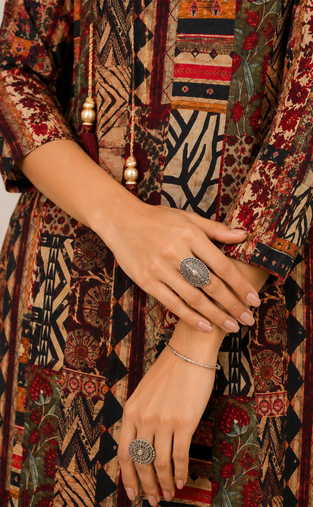 Maroon Flex Cotton Ajrakh Printed Kurti Set