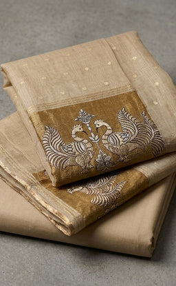 Cream Fancy Buti Zari Work Un-Stitched Dress Material