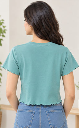 Teal Blue Lycra Swan Thread Embroidery T-Shirt