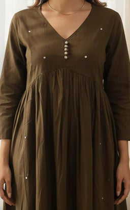 Beautiful Mehendi Green Alia cut kurti all over mirror work with printed dupatta and plain plazo