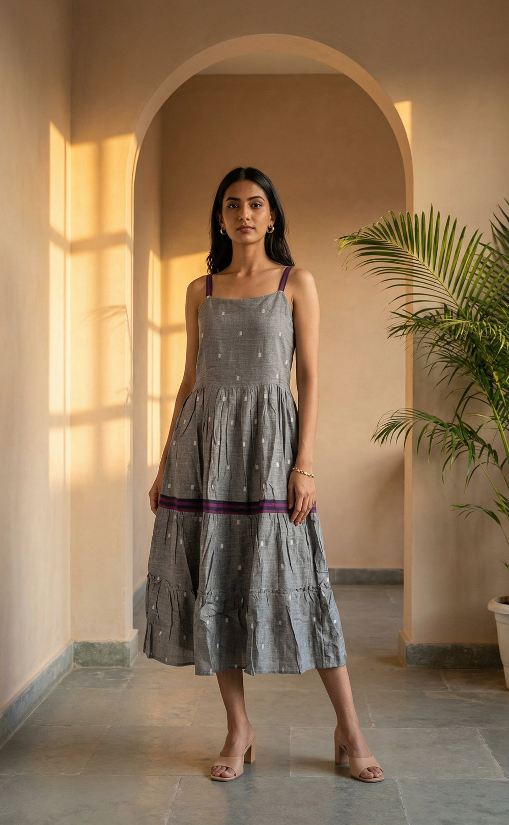 Deep Wine and Grey Cotton All-Over Ikkat Print Indo Westren