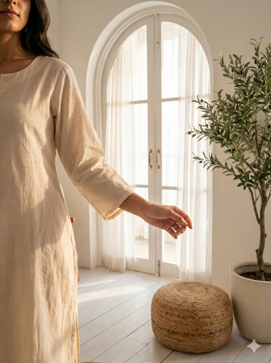 White chanderi All over  flower thread work straight kurti