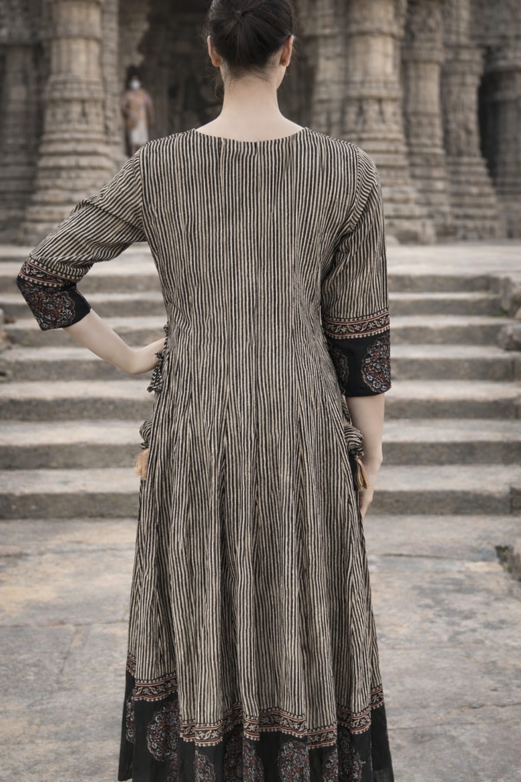 Black Applique Patch with Kalamkari Border print Long kurti set