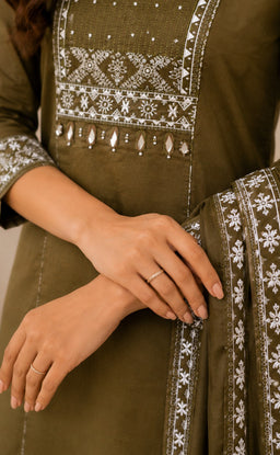 Mehndi Green Cotton Floral Printed Kurti Set