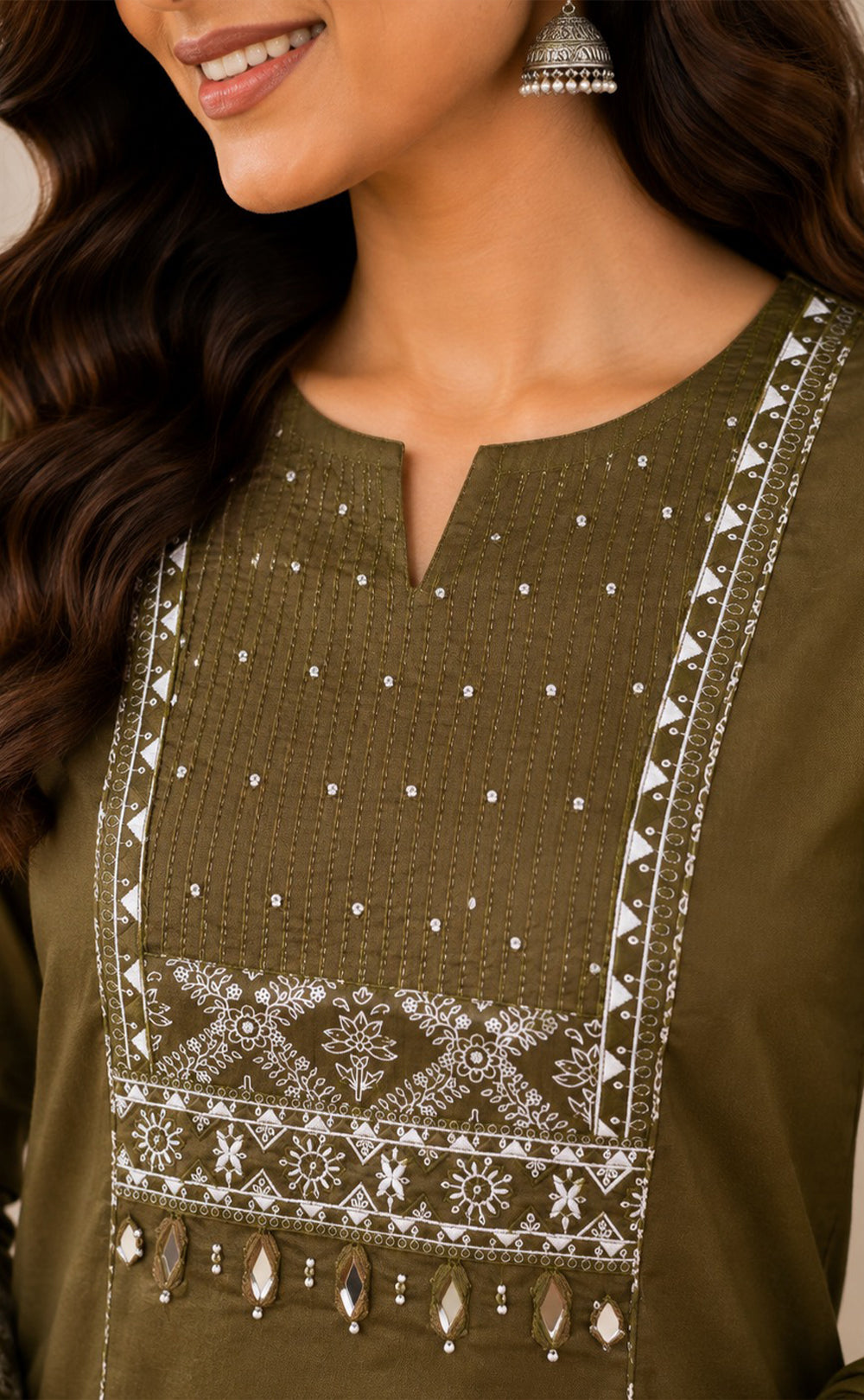 Mehndi Green Cotton Floral Printed Kurti Set