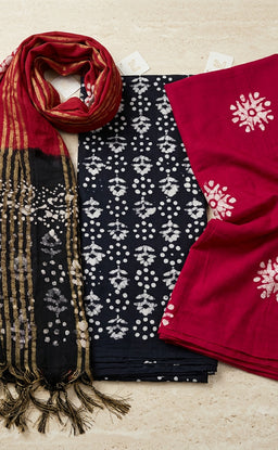 Maroon With Black Fancy Floral Printed Un-Stitched Dress Material