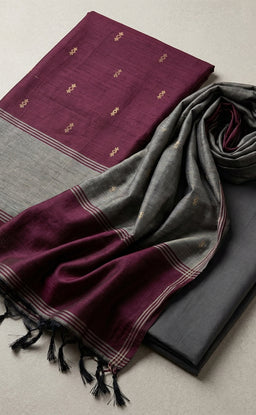 Deep Wine Fancy Zari Buti Work Un-Stitched Dress Material