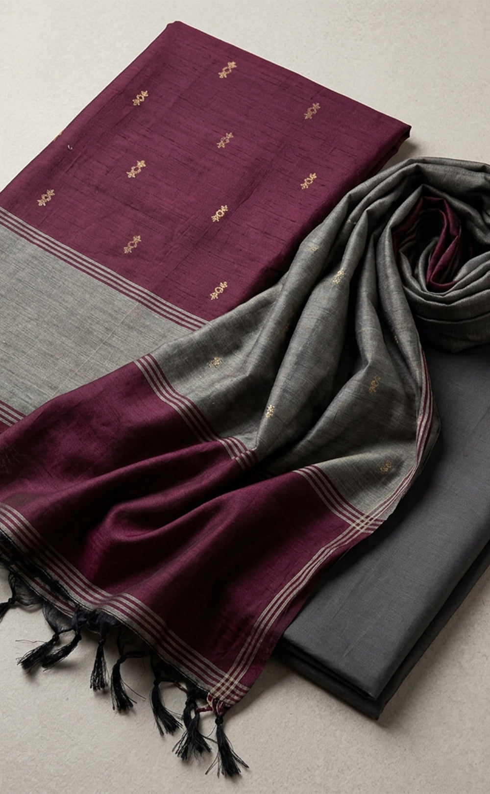 Deep Wine Fancy Zari Buti Work Un-Stitched Dress Material