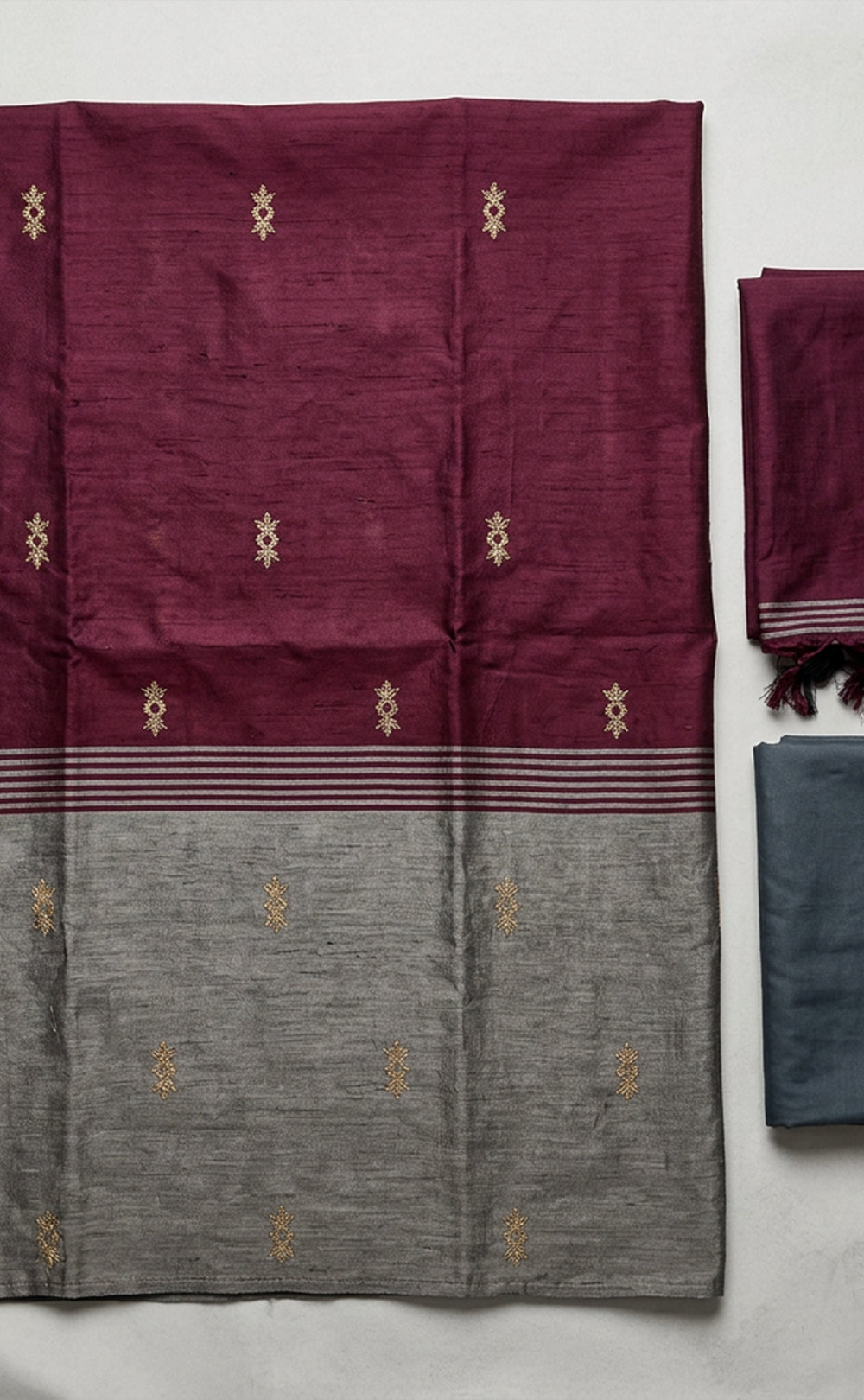 Deep Wine Fancy Zari Buti Work Un-Stitched Dress Material