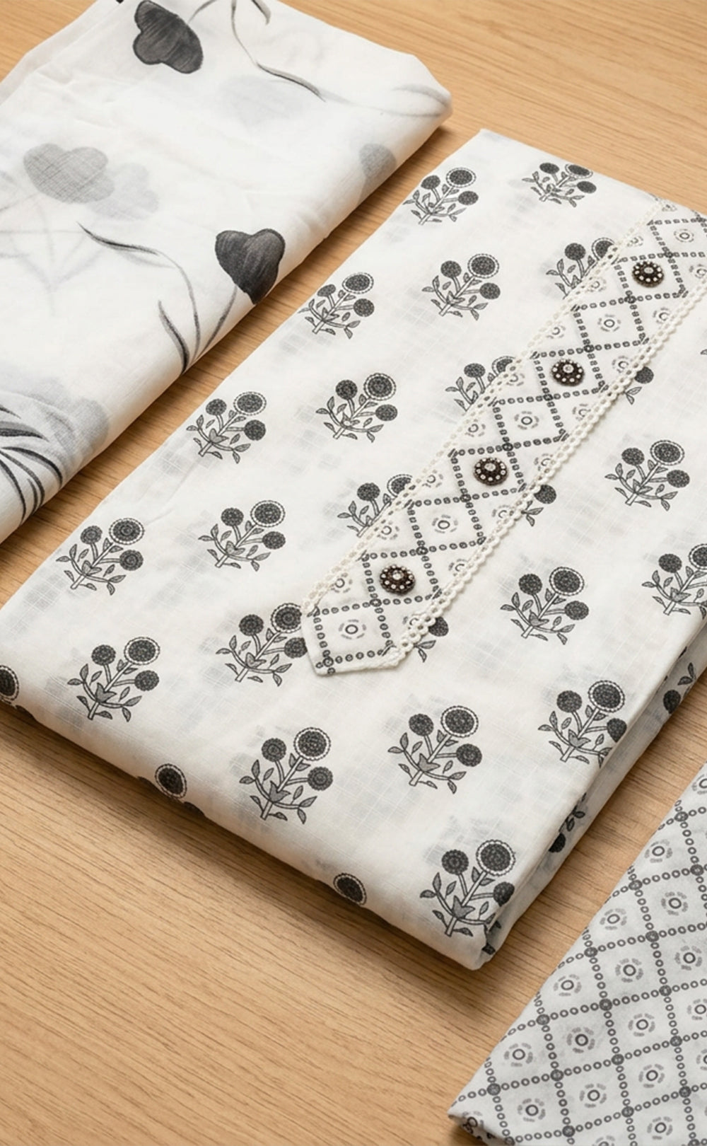 White Cotton Floral Printed Un-stitched Dress Material