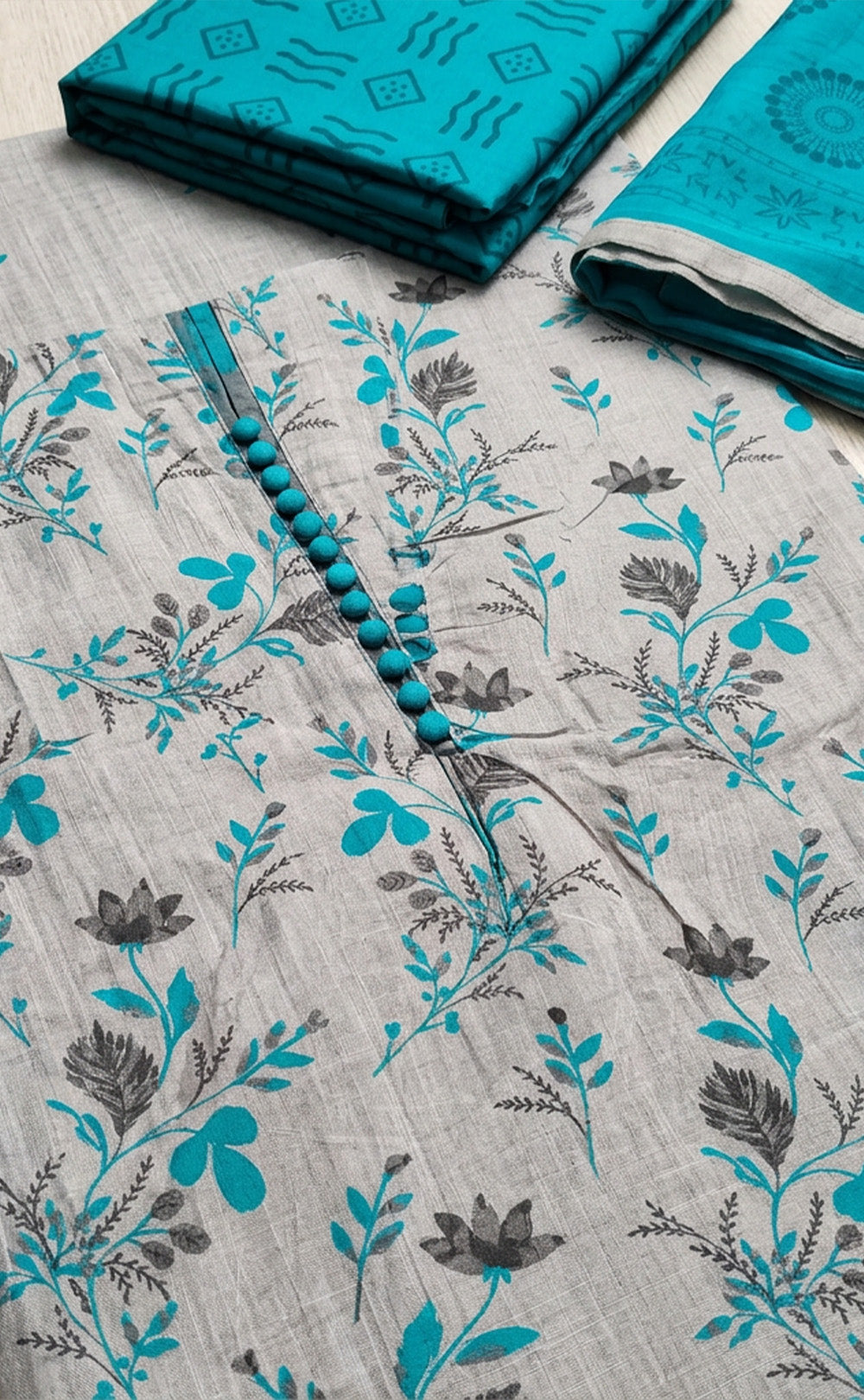Grey Cotton All-Over Floral Printed Un-Stitched Dress Material
