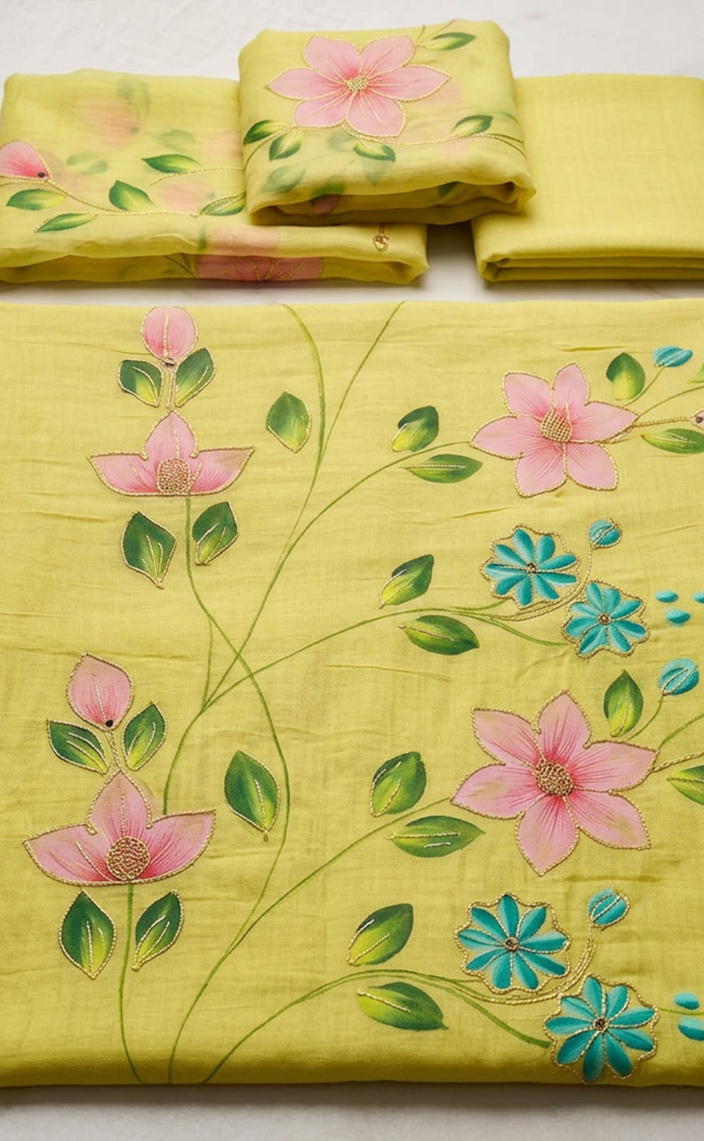 Mustard Yellow Roman Silk Brush Printed Un-Stitched Dress Material