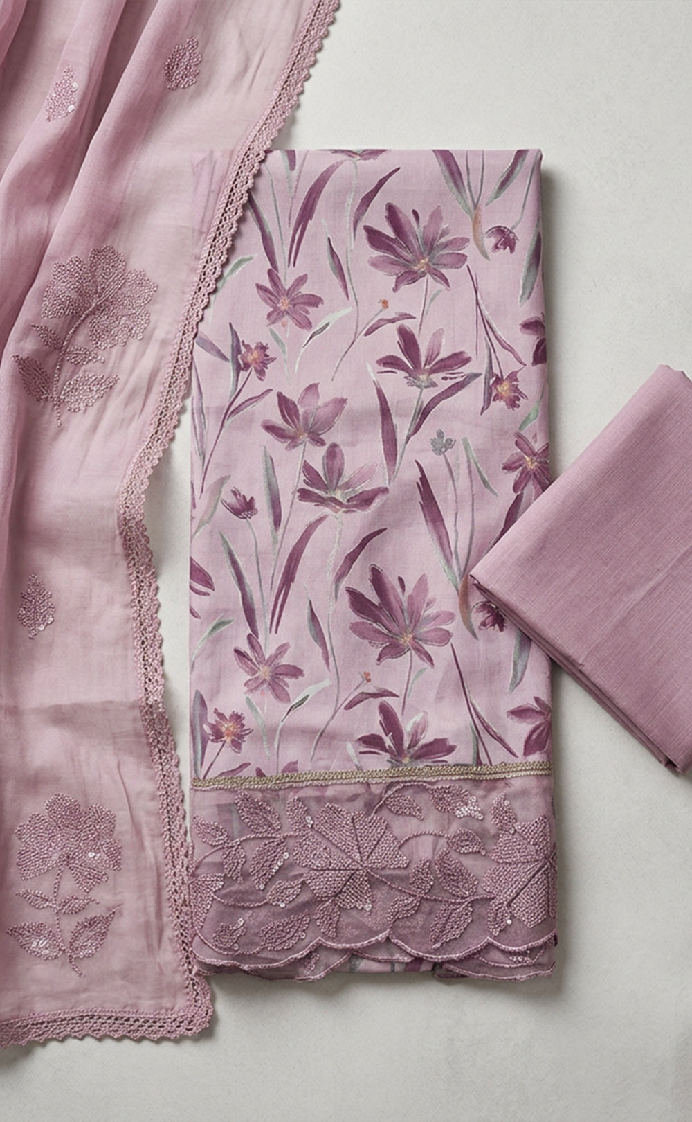 Peach Pink Jaam Cotton Floral Printed Un-Stitched Dress Material