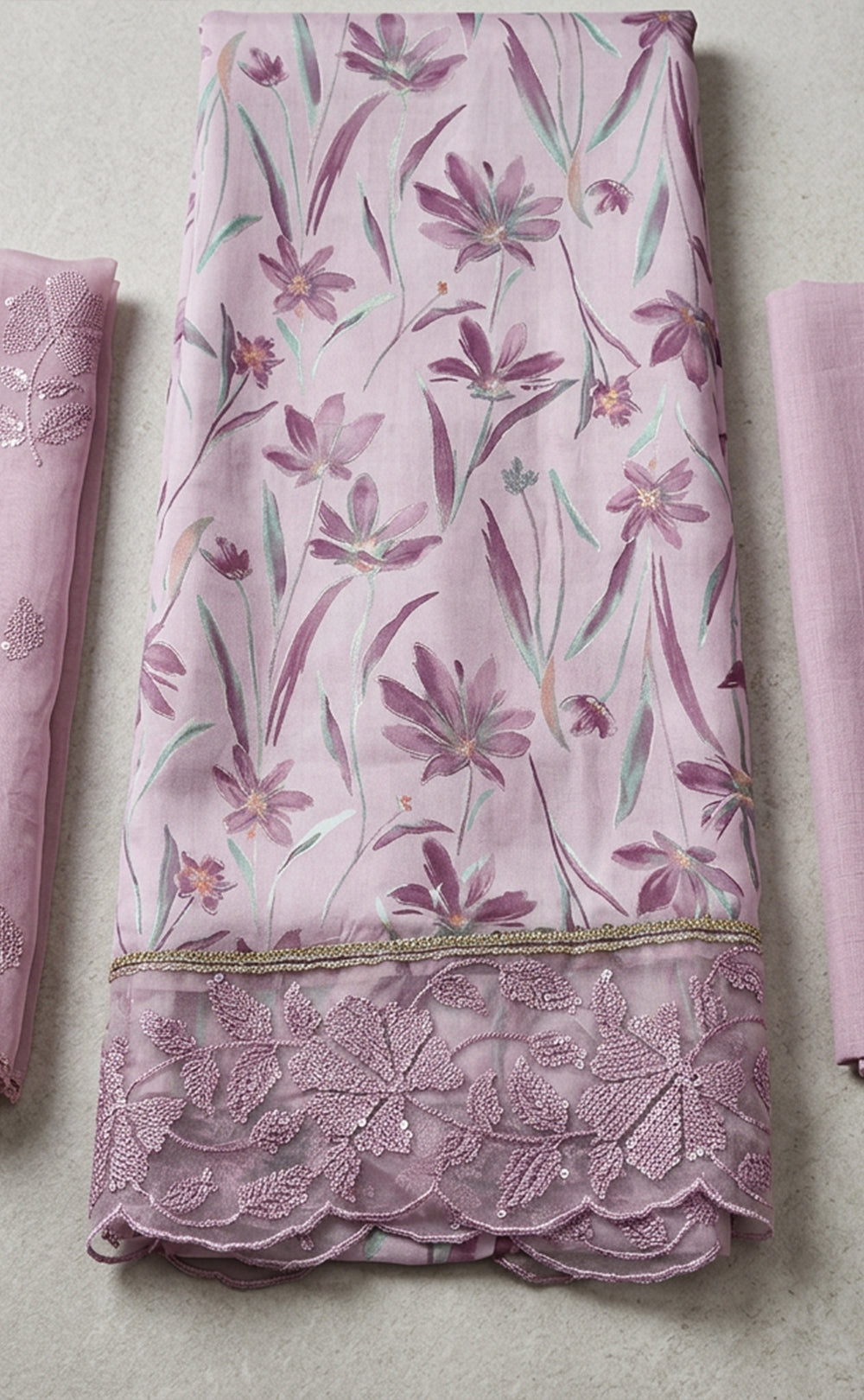 Peach Pink Jaam Cotton Floral Printed Un-Stitched Dress Material