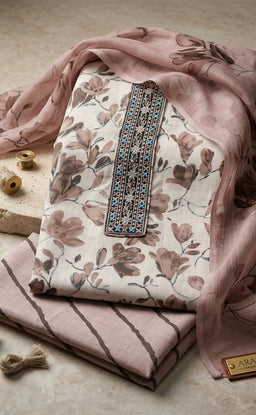 Coffee Cotton Floral Printed Un-Stitched Dress Material