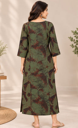 Forest Green Rayon Abstract Printed Straight Kurti