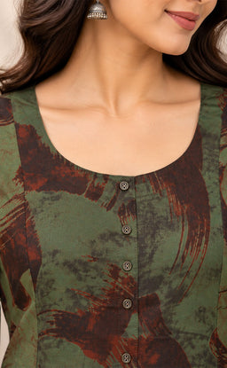 Forest Green Rayon Abstract Printed Straight Kurti