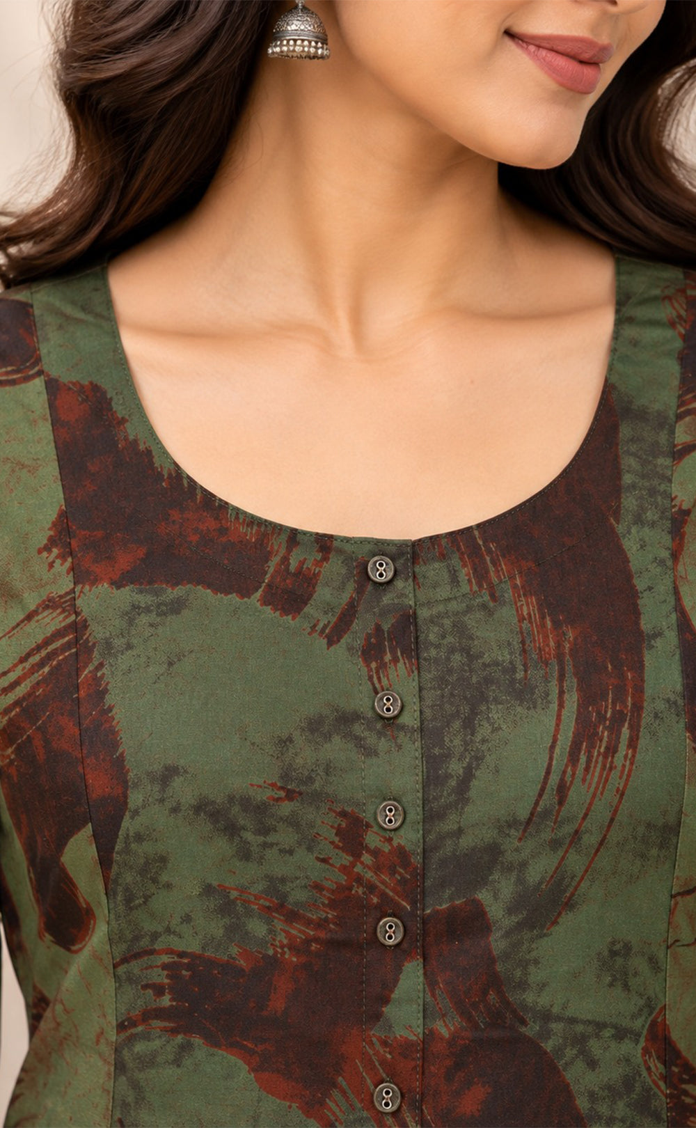 Forest Green Rayon Abstract Printed Straight Kurti