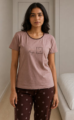 Chocolate Brown Plain Night Suit