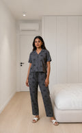 Dark Grey All-Over Text Printed Night Suit