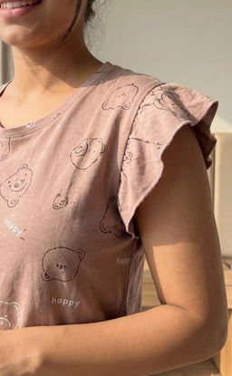 Coffee Brow All-Over Teddy Bear Printed Night Suit