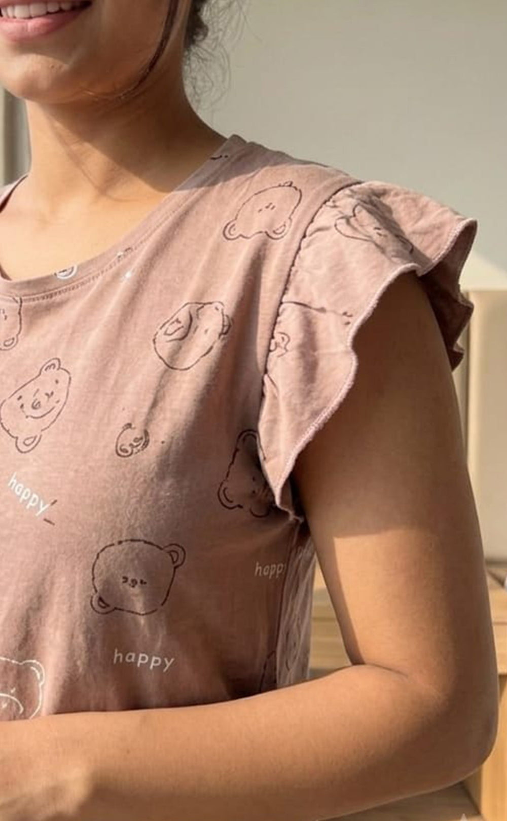 Coffee Brow All-Over Teddy Bear Printed Night Suit