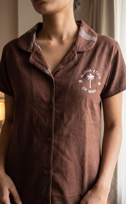 Chocolate Brown Foil Printed Night Suit