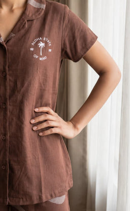 Chocolate Brown Foil Printed Night Suit