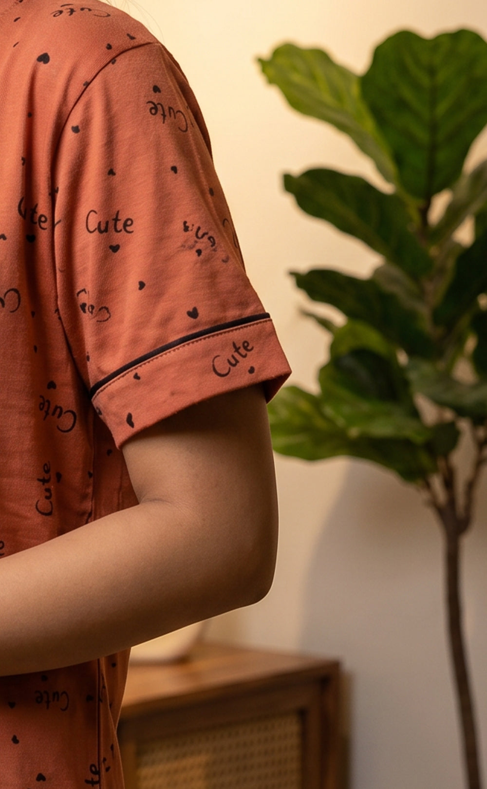 Peach Little Heart Printed Night Suit
