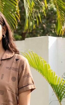 Brown All-Over Alphabet Printed Night Suit