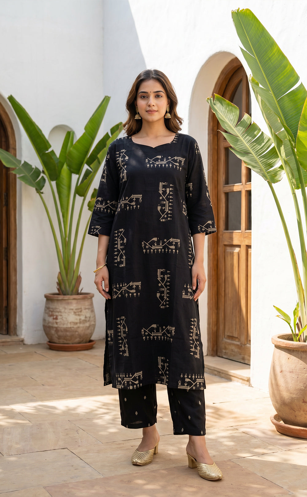 Black Cotton Abstract Printed Patiyala Set