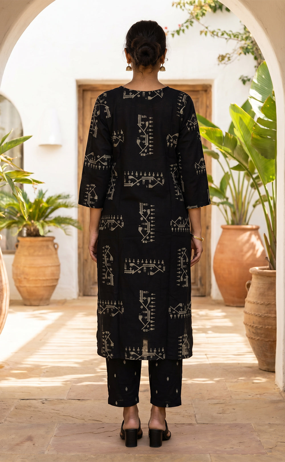 Black Cotton Abstract Printed Patiyala Set