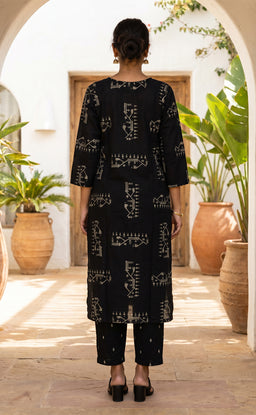 Black Cotton Abstract Printed Patiyala Set