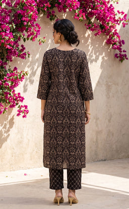 Black Cotton All-Over Floral Printed Patiyala Set