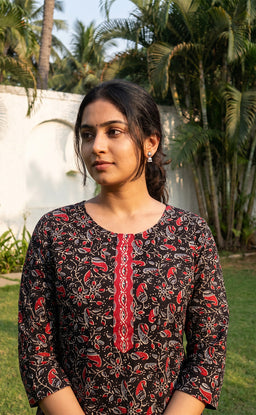 Black And Marron Cotton All-Over Printed Patiyala Set