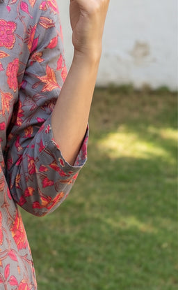 Pastel Blue And Pink Cotton All-Over Floral Printed Patiyala Set